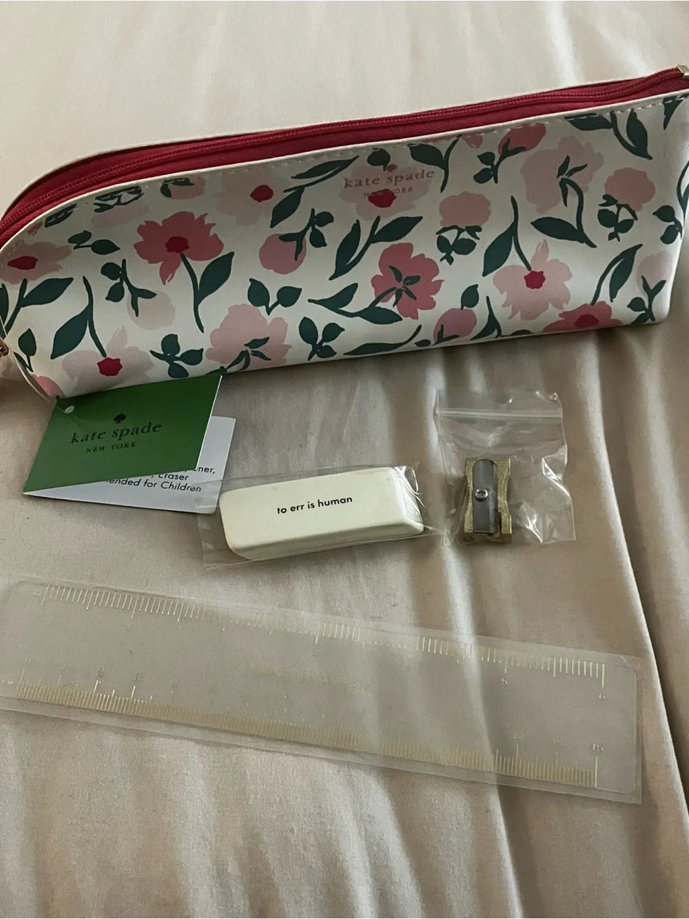 Kate Spade New York Floral Pencil Case Set with Ruler, Eraser, & Sharpener NWT